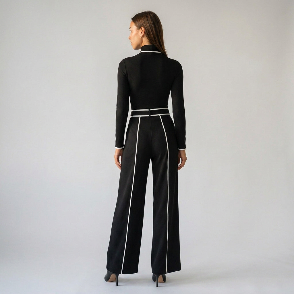 EMMA-Conjunto elegante de dos piezas con cuello alto y pantalón ancho