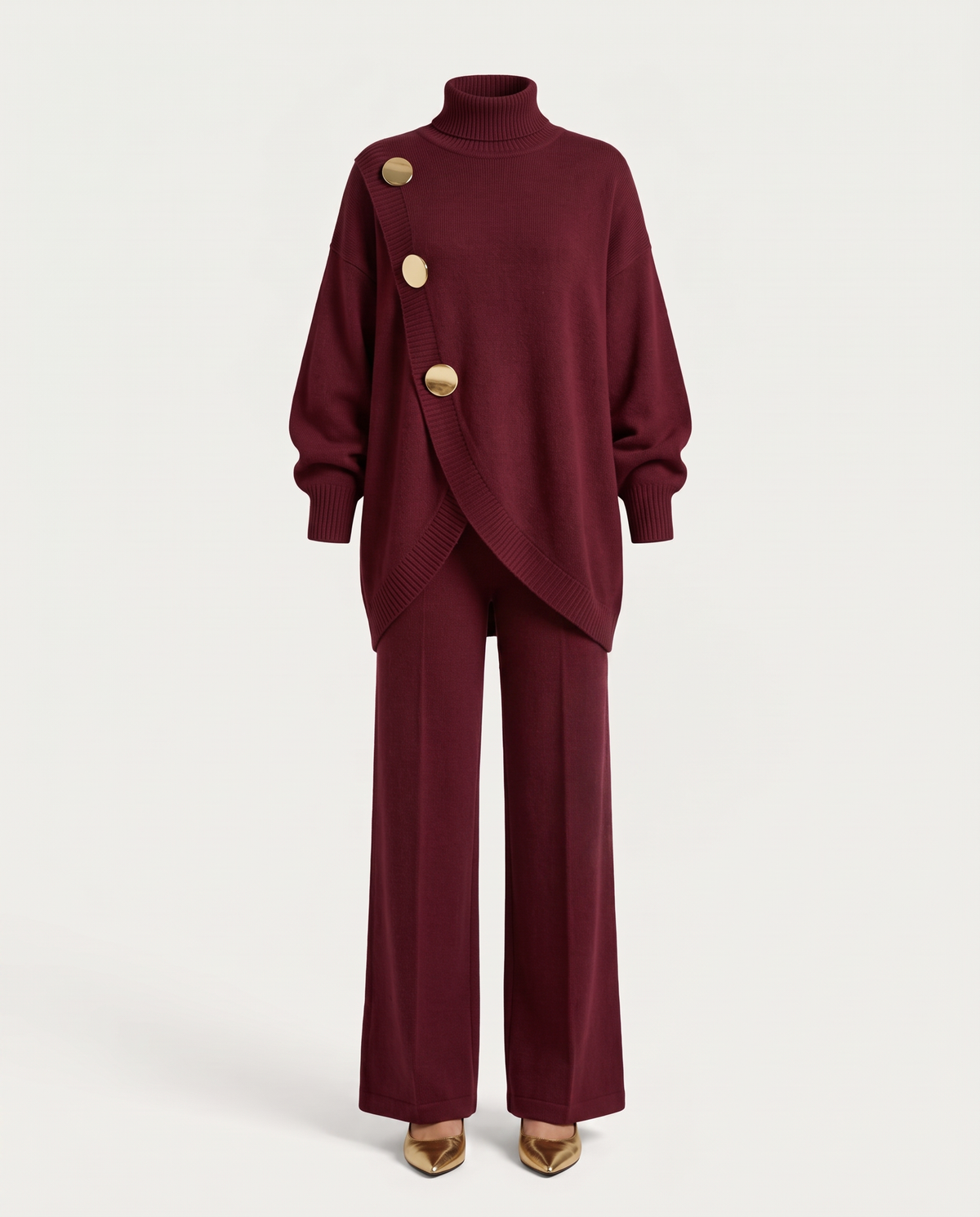 NOA- Conjunto de punto: jersey cuello alto y pantalón ancho