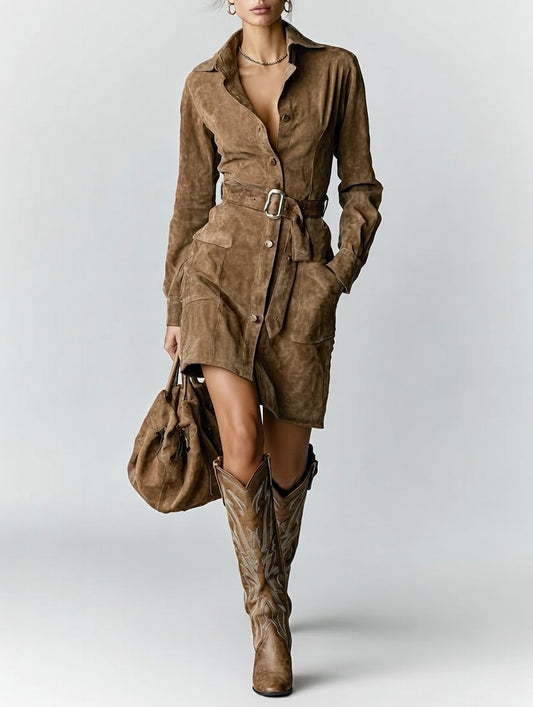 LISI-Mini vestido de ante con cuello holgado