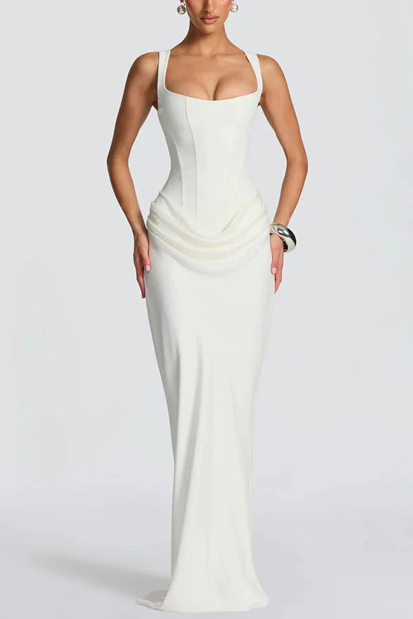 LEONOR-Vestido maxi de escote cuadrado