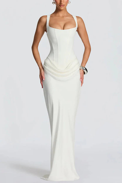 LEONOR-Vestido maxi de escote cuadrado