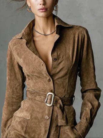 LISI-Mini vestido de ante con cuello holgado