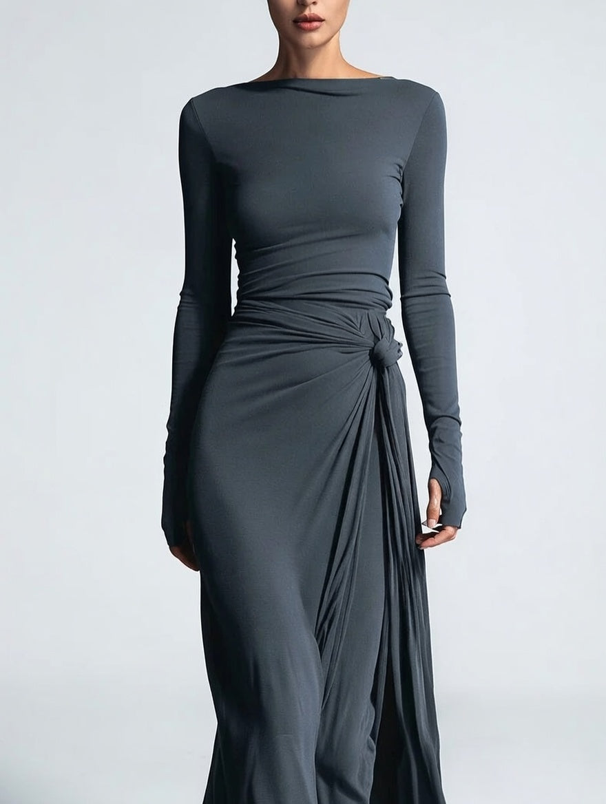 NAIRA-Vestido maxi con nudo lateral