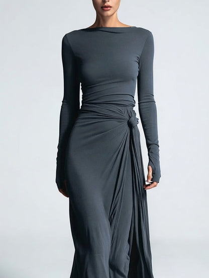 NAIRA-Vestido maxi con nudo lateral