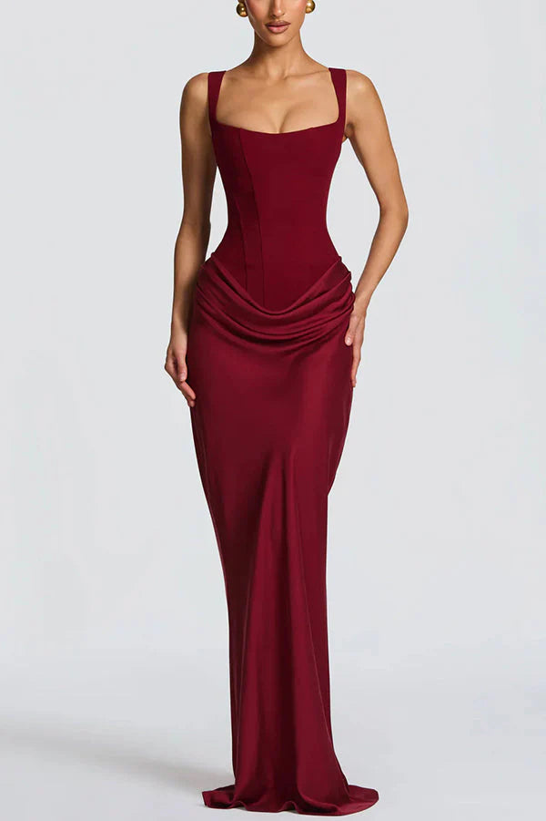 LEONOR-Vestido maxi de escote cuadrado