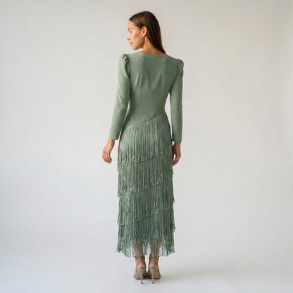 CLARA-Vestido elegante con mangas de flecos