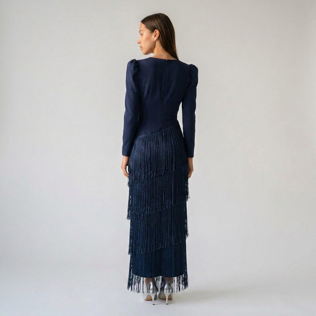 CLARA-Vestido elegante con mangas de flecos