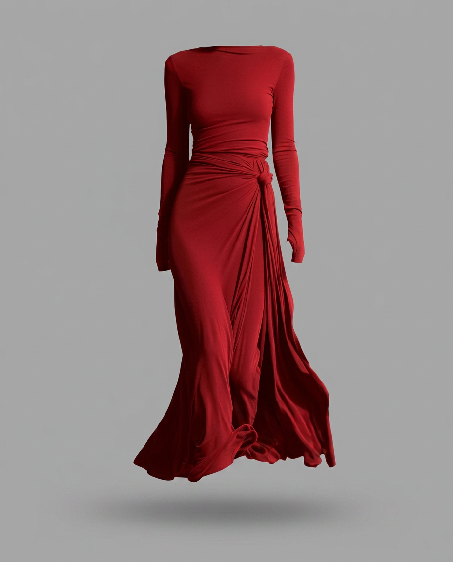 NAIRA-Vestido maxi con nudo lateral