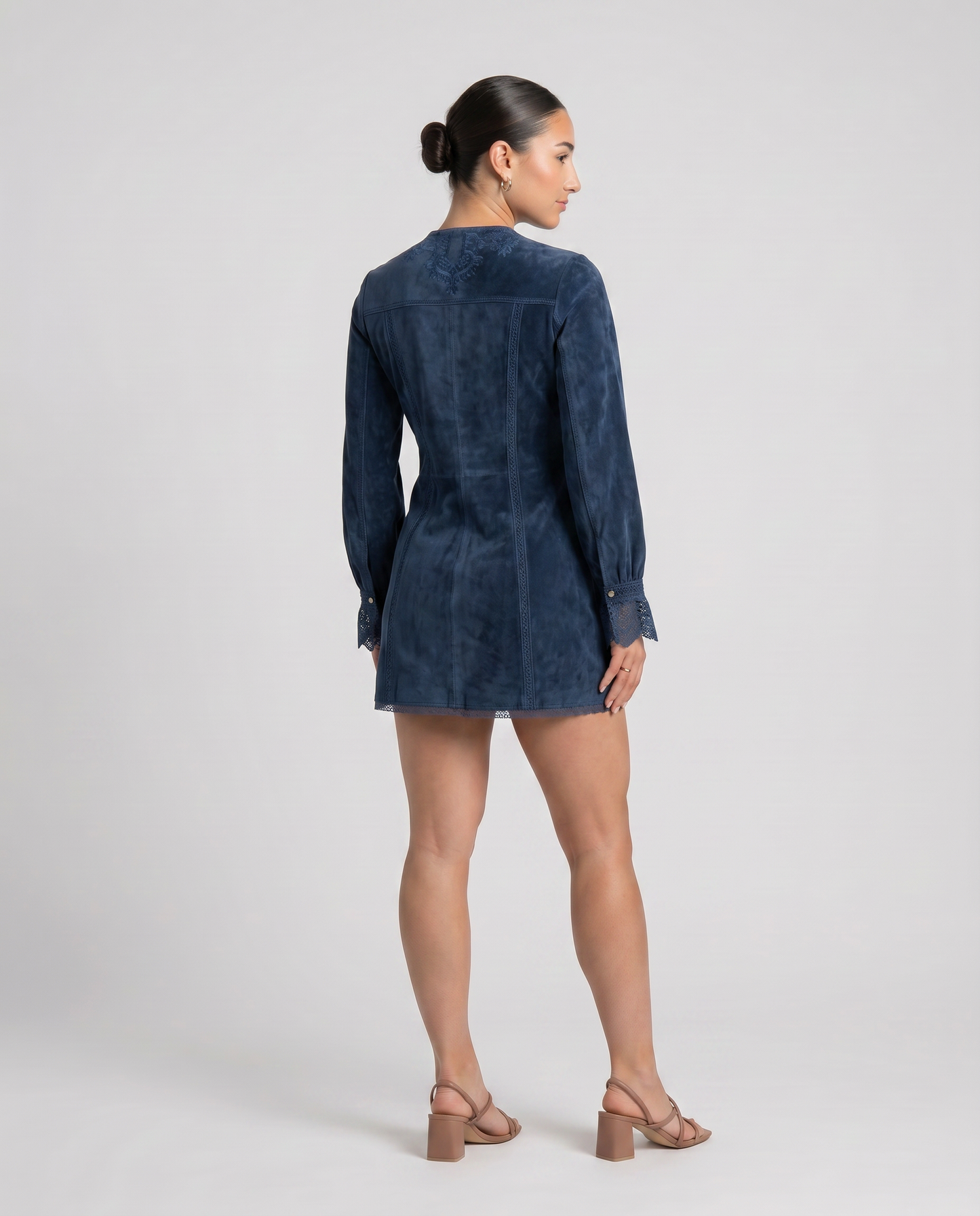 BLUEVA-Vestido Vintage de ante con encaje