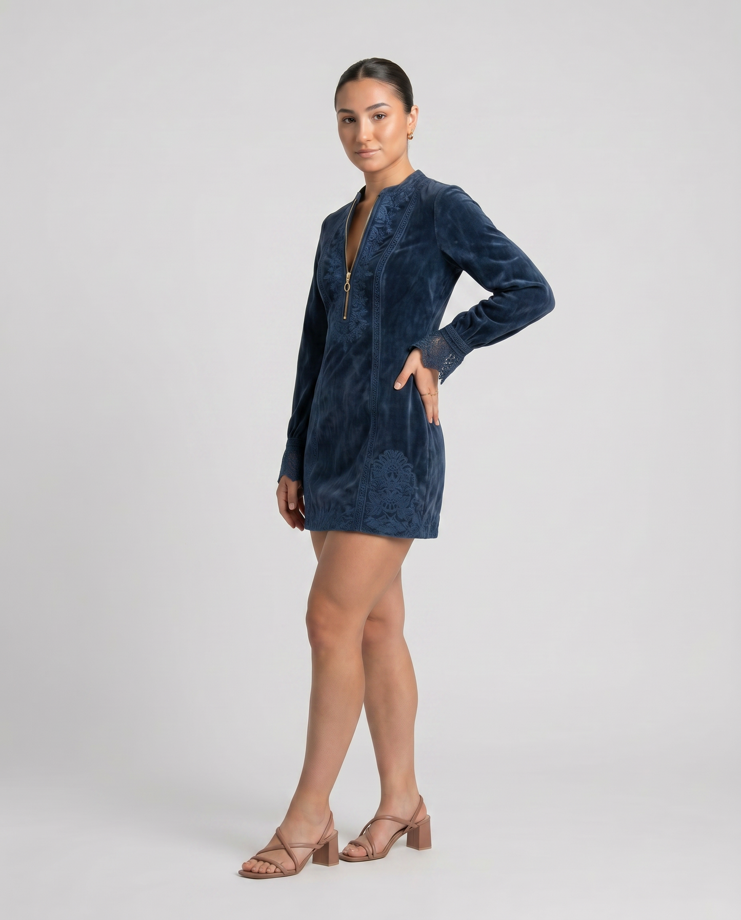 BLUEVA-Vestido Vintage de ante con encaje