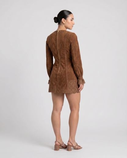 BLUEVA-Vestido Vintage de ante con encaje