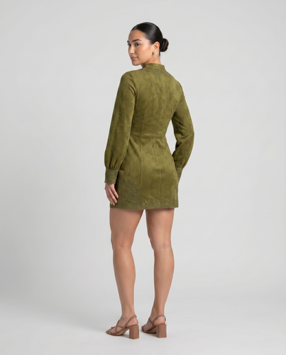 BLUEVA-Vestido Vintage de ante con encaje