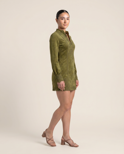 BLUEVA-Vestido Vintage de ante con encaje