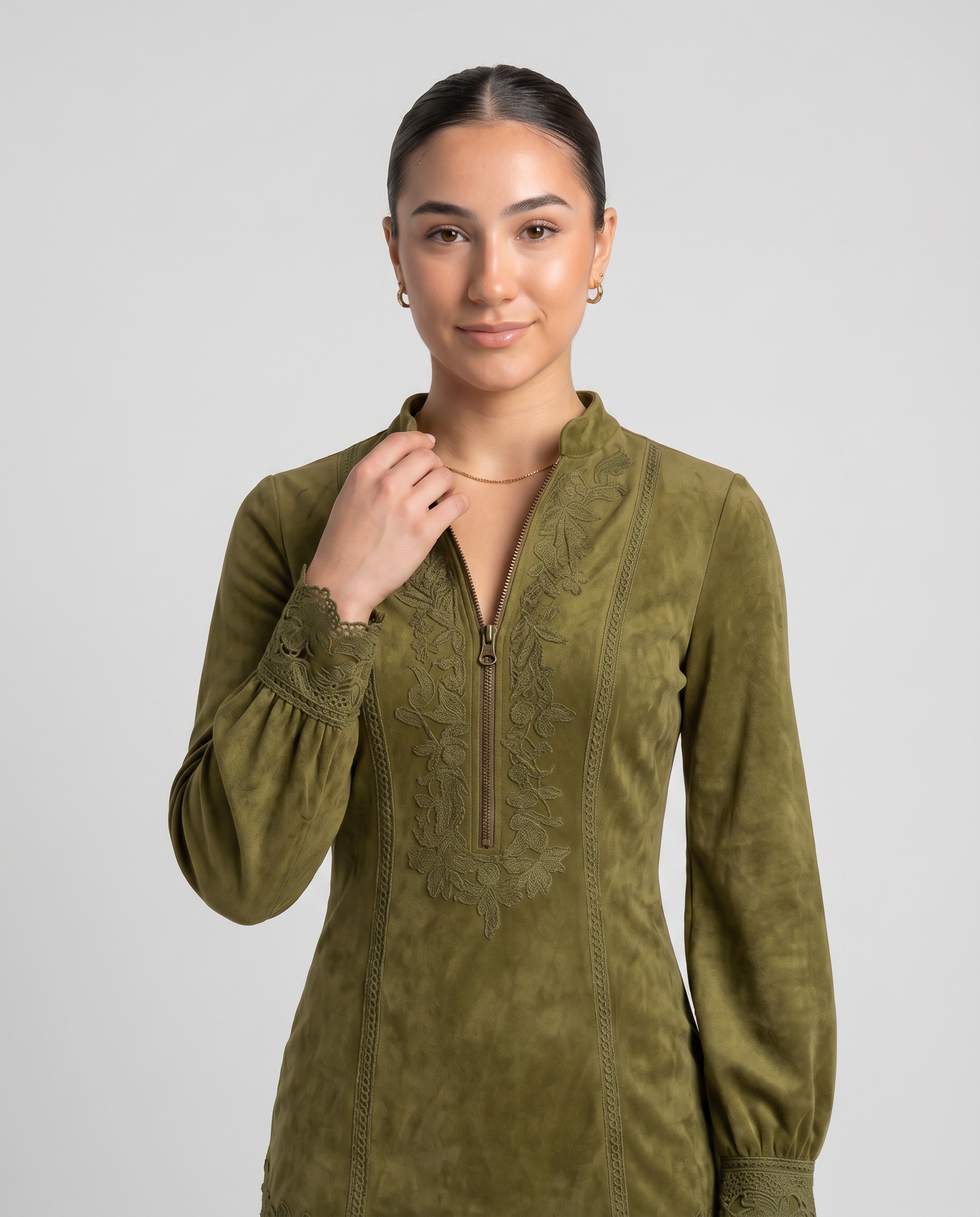 BLUEVA-Vestido Vintage de ante con encaje