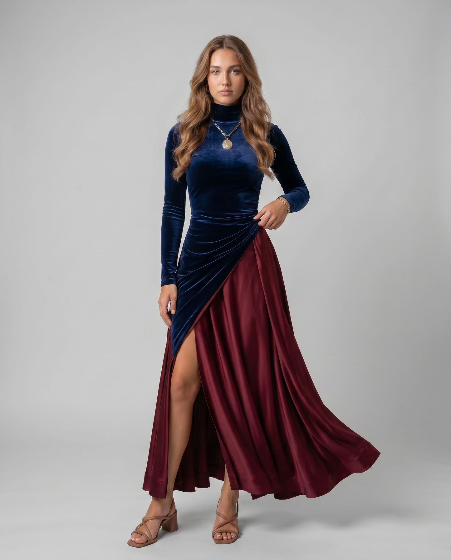 AUREA-Vestido largo bicolor
