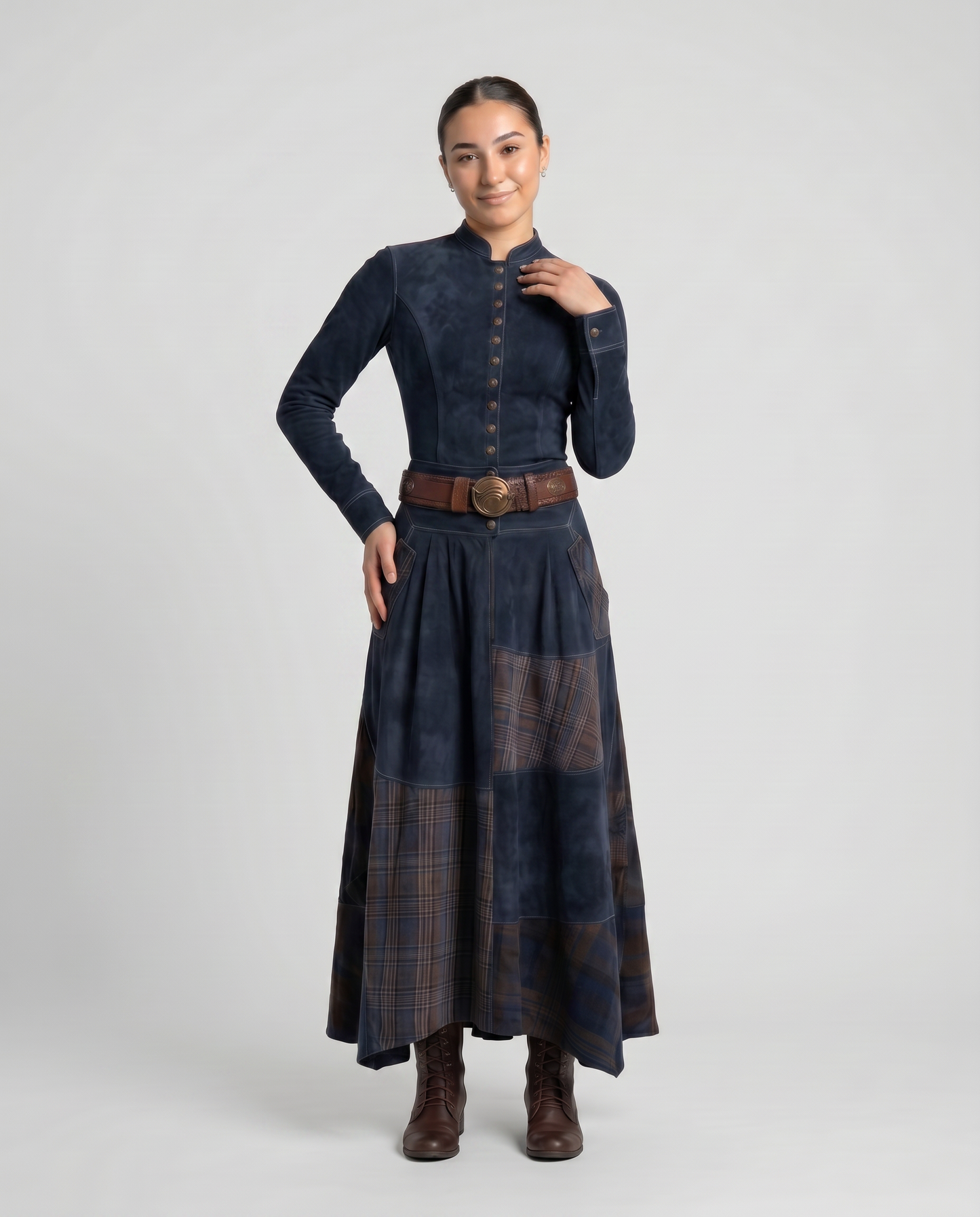 HELENA-Vestido Vintage de ante con cinturón