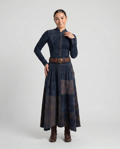 HELENA-Vestido Vintage de ante con cinturón