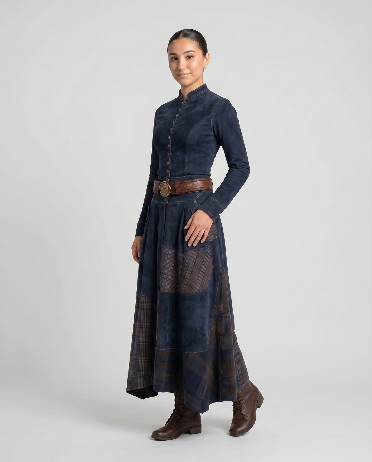 HELENA-Vestido Vintage de ante con cinturón