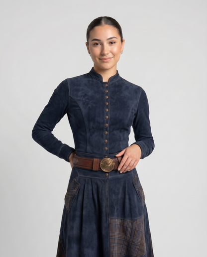 HELENA-Vestido Vintage de ante con cinturón