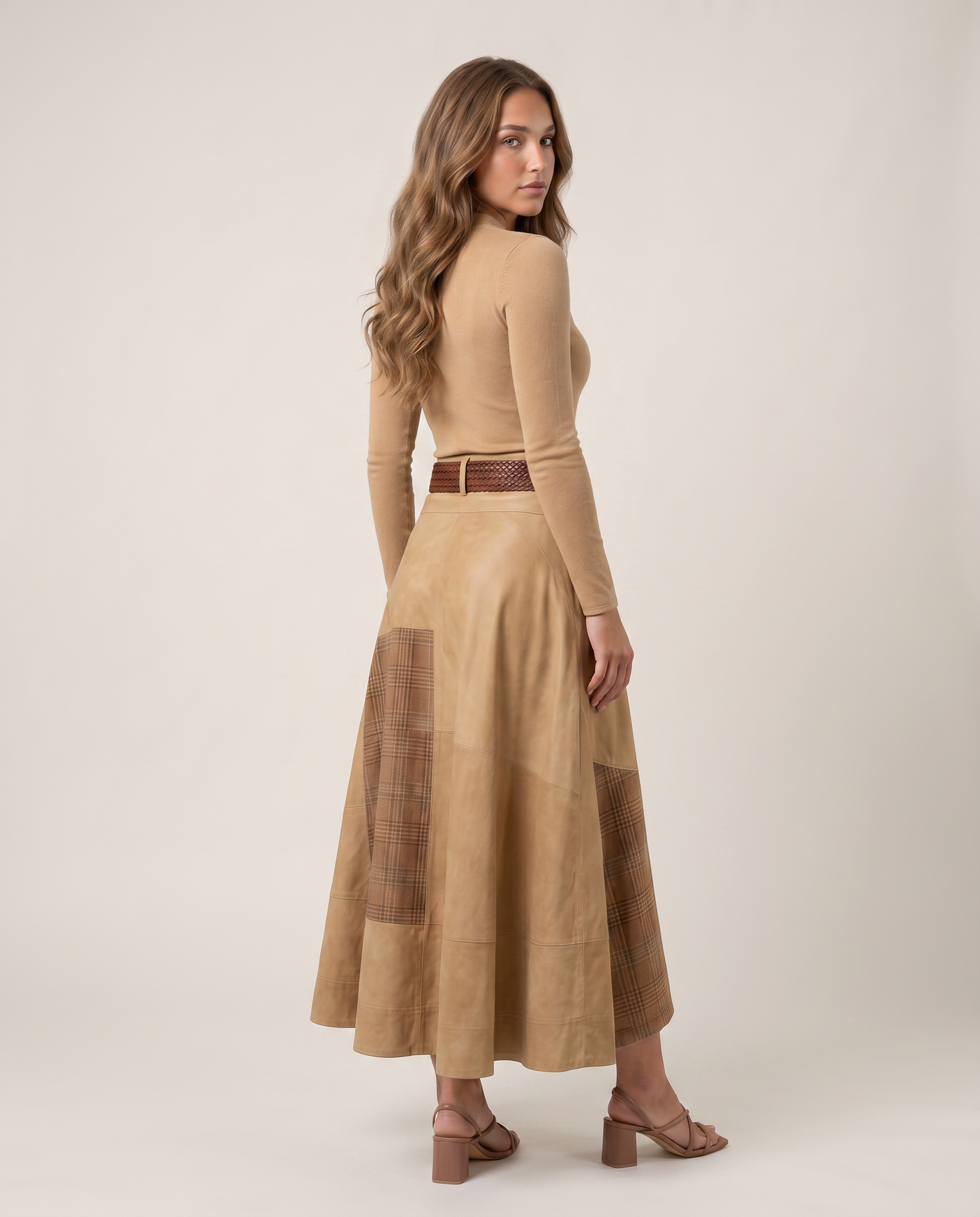 HELENA-Vestido Vintage de ante con cinturón