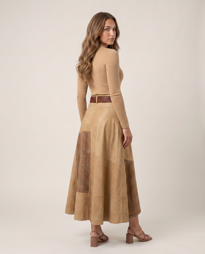 HELENA-Vestido Vintage de ante con cinturón