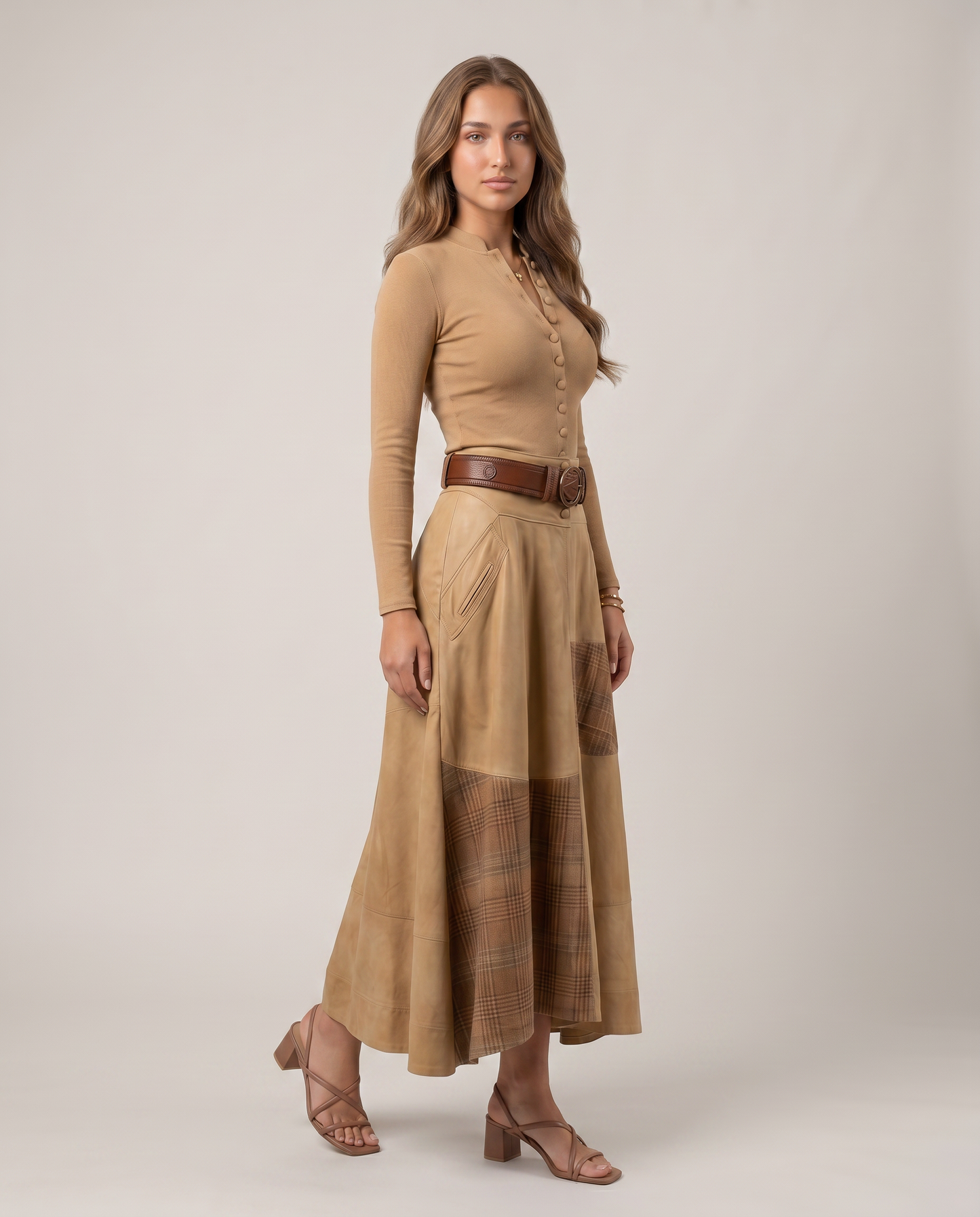 HELENA-Vestido Vintage de ante con cinturón