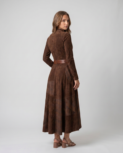 HELENA-Vestido Vintage de ante con cinturón