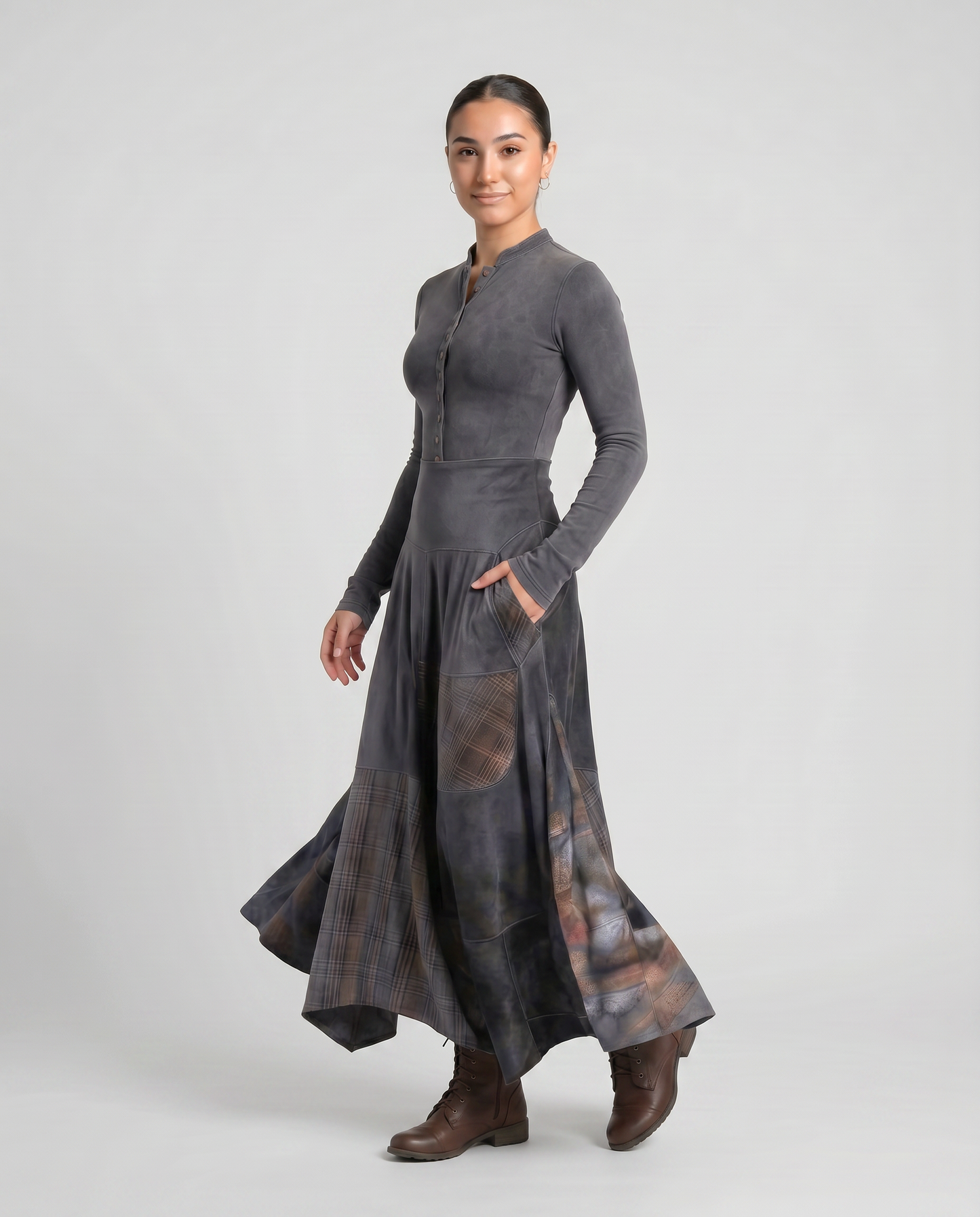 HELENA-Vestido Vintage de ante con cinturón