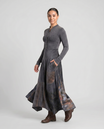 HELENA-Vestido Vintage de ante con cinturón