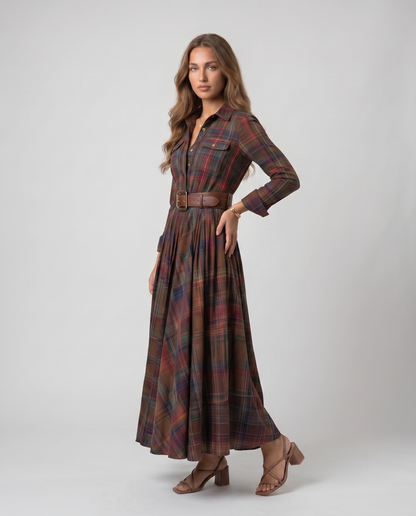 VERA-Vestido largo de cuadros con cinturón