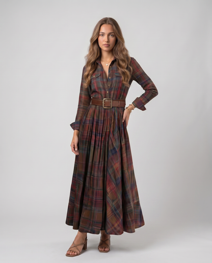 VERA-Vestido largo de cuadros con cinturón
