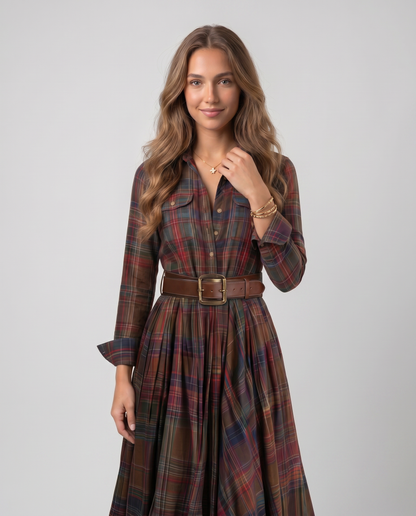 VERA-Vestido largo de cuadros con cinturón