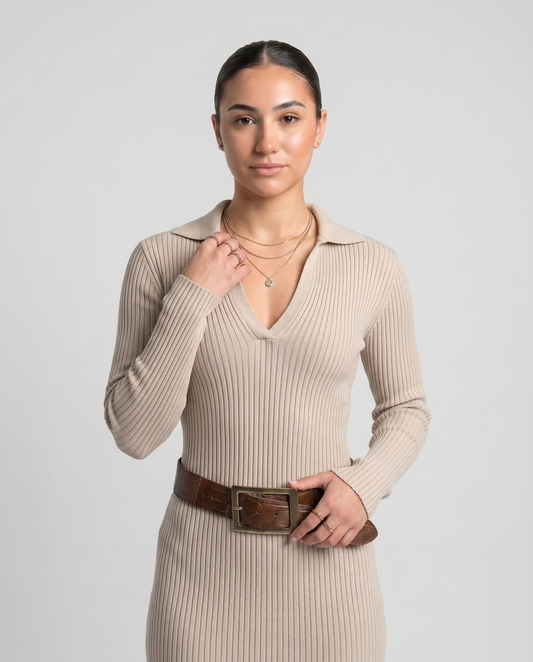 CRISTINA-Vestido de punto con cuello medio alto
