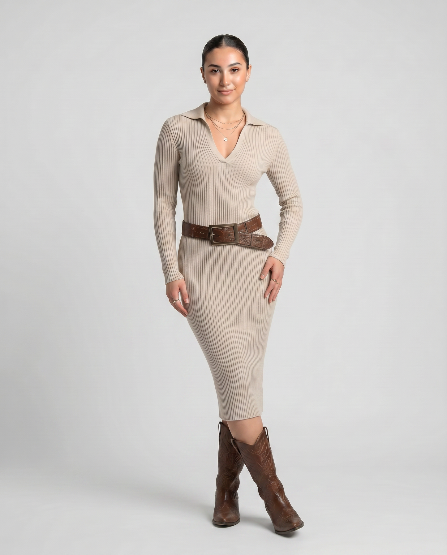 CRISTINA-Vestido de punto con cuello medio alto