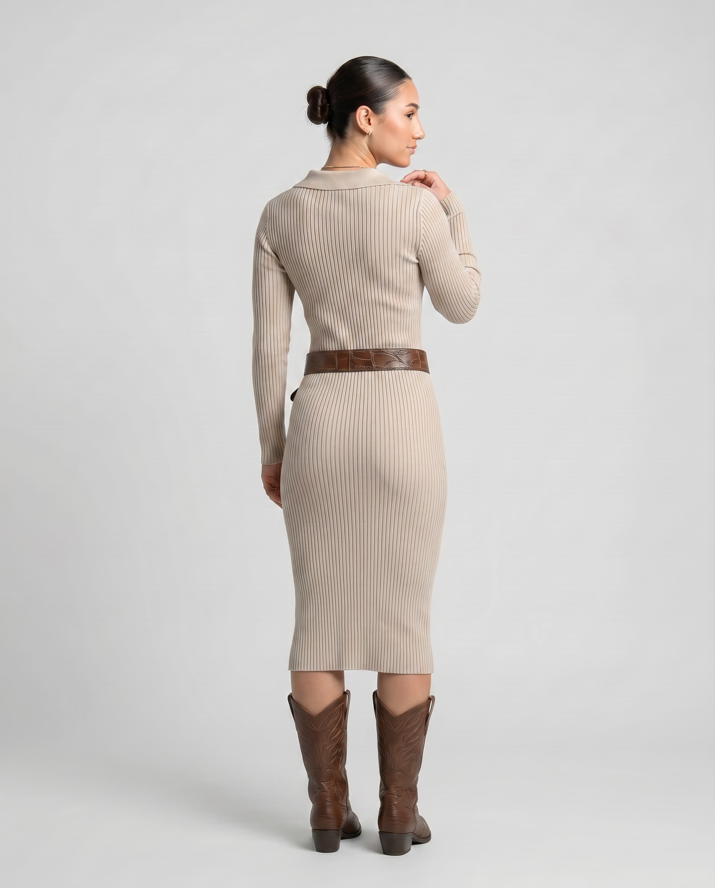 CRISTINA-Vestido de punto con cuello medio alto