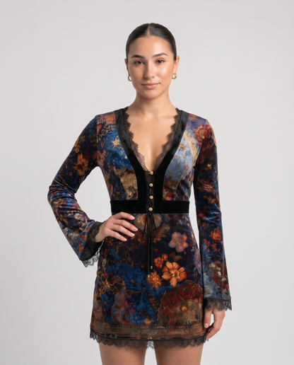 MARA-Vestido de terciopelo con encaje