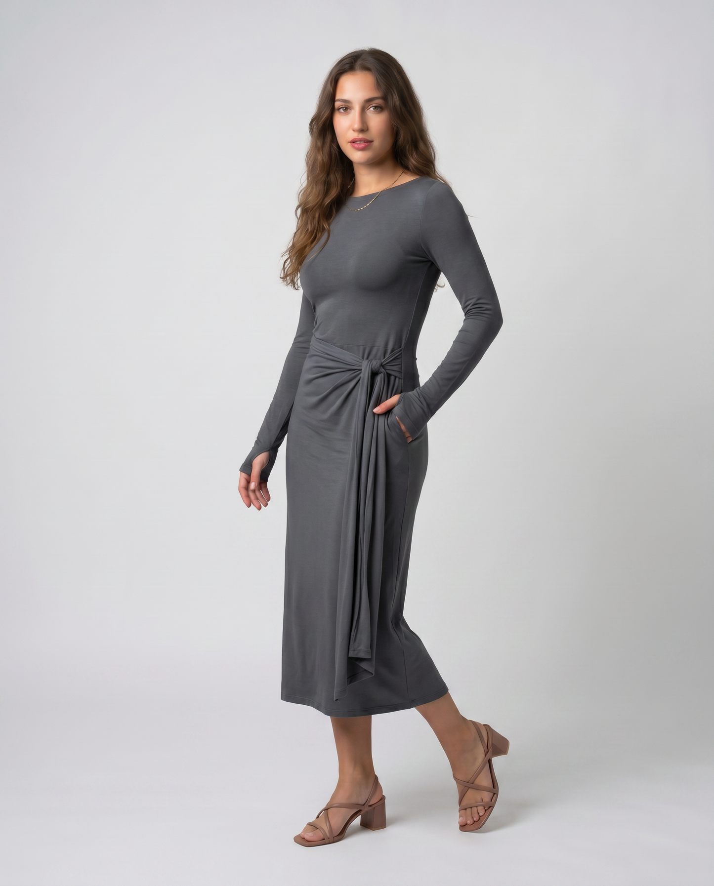 NAIRA-Vestido maxi con nudo lateral