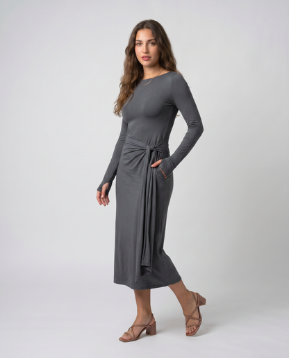 NAIRA-Vestido maxi con nudo lateral