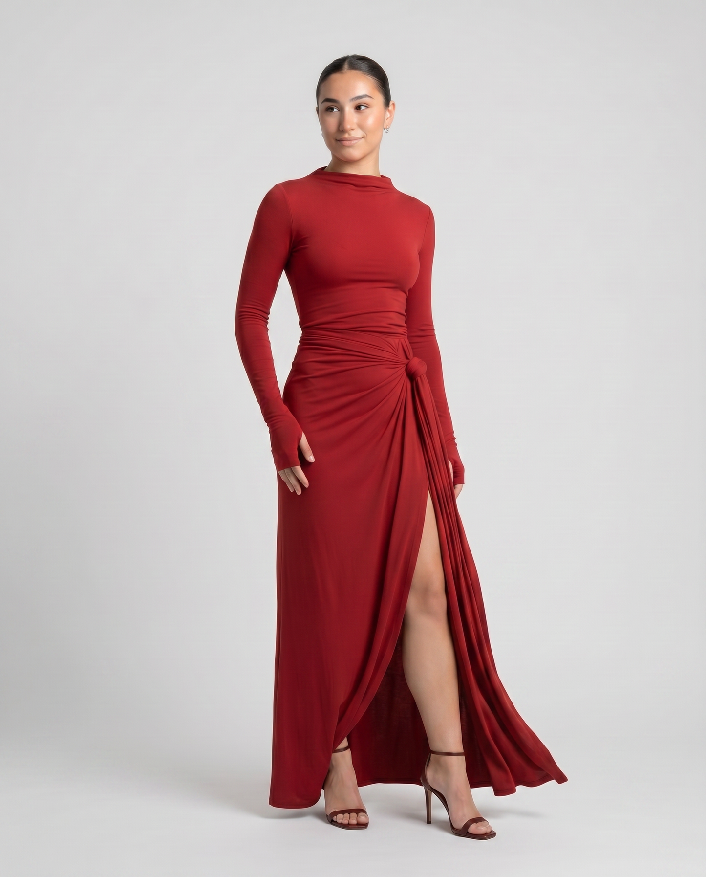 NAIRA-Vestido maxi con nudo lateral