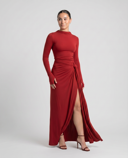 NAIRA-Vestido maxi con nudo lateral