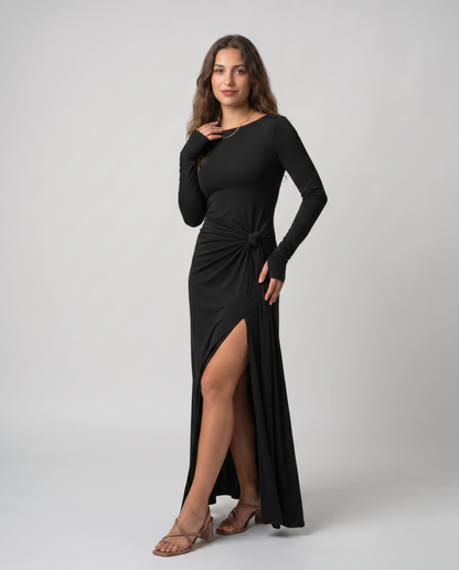NAIRA-Vestido maxi con nudo lateral