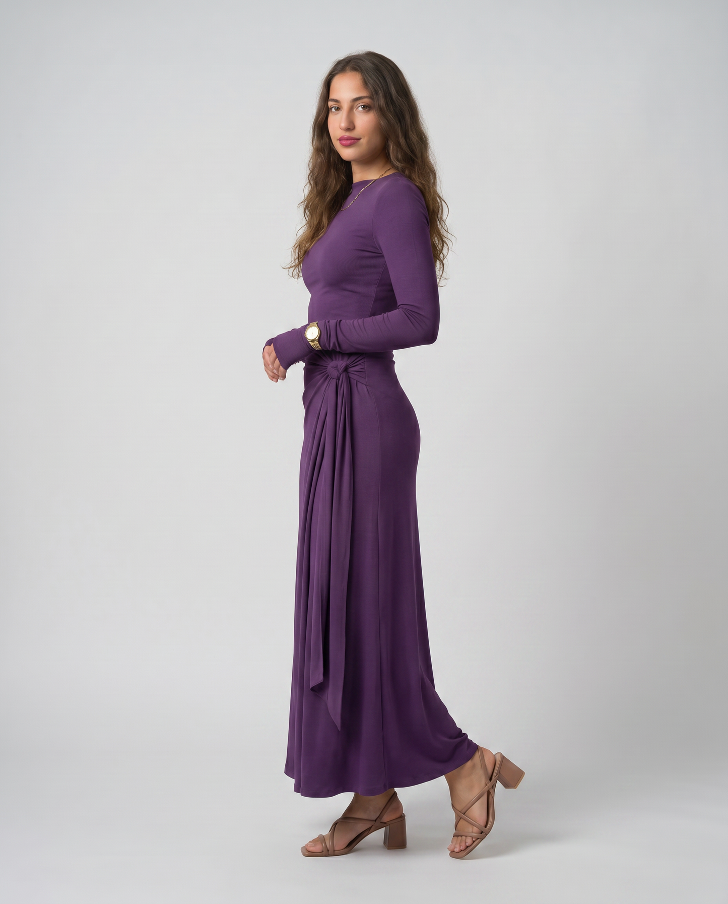 NAIRA-Vestido maxi con nudo lateral