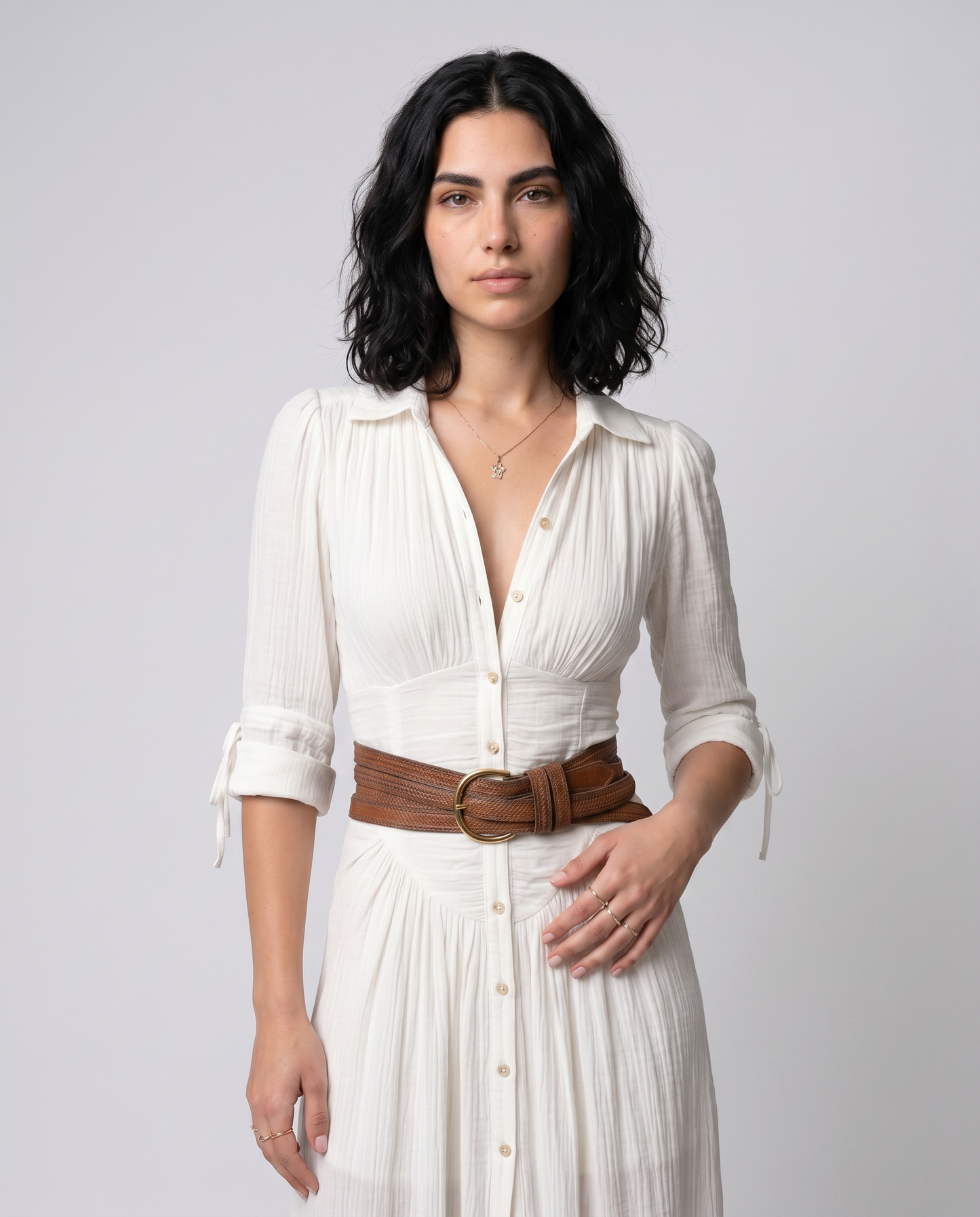 GABRIELA-Vestido Largo de Lino con Cuello Invertido