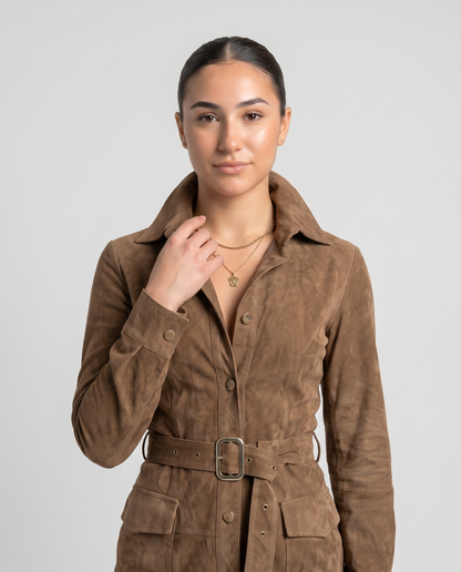 LISI-Mini vestido de ante con cuello holgado