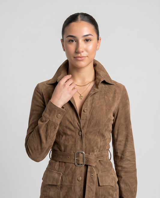 LISI-Mini vestido de ante con cuello holgado