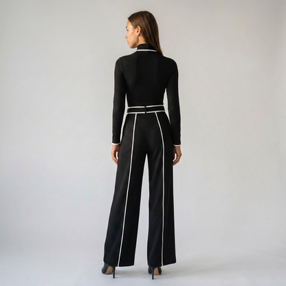 EMMA-Conjunto elegante de dos piezas con cuello alto y pantalón ancho