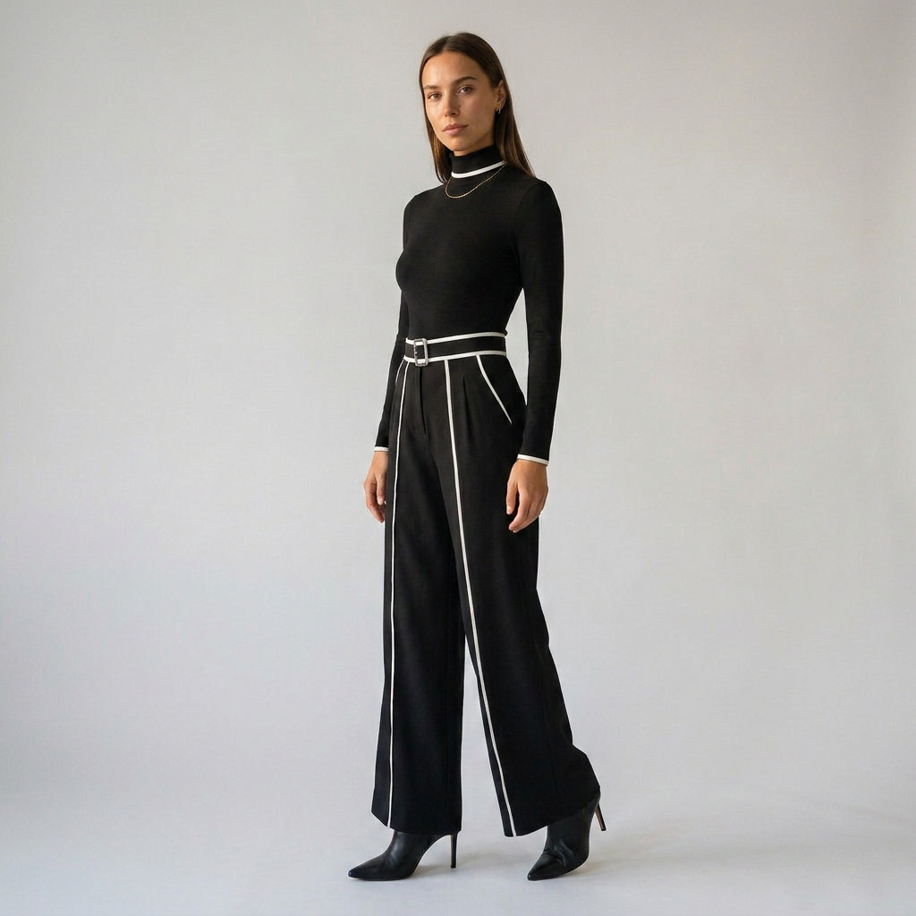 EMMA-Conjunto elegante de dos piezas con cuello alto y pantalón ancho