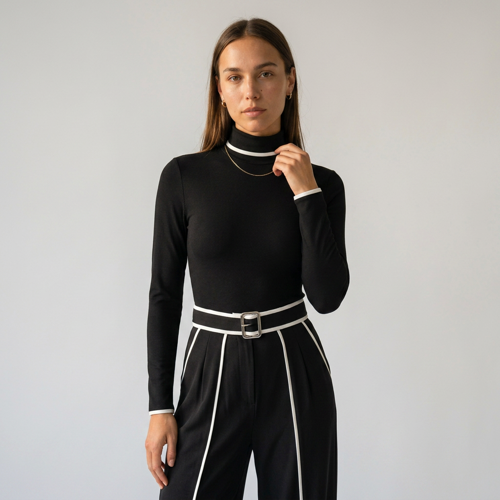EMMA-Conjunto elegante de dos piezas con cuello alto y pantalón ancho