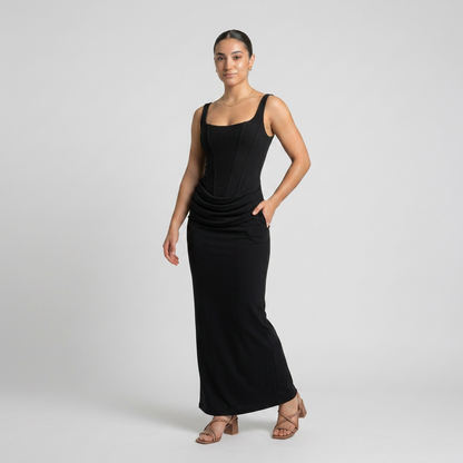 LEONOR-Vestido maxi de escote cuadrado