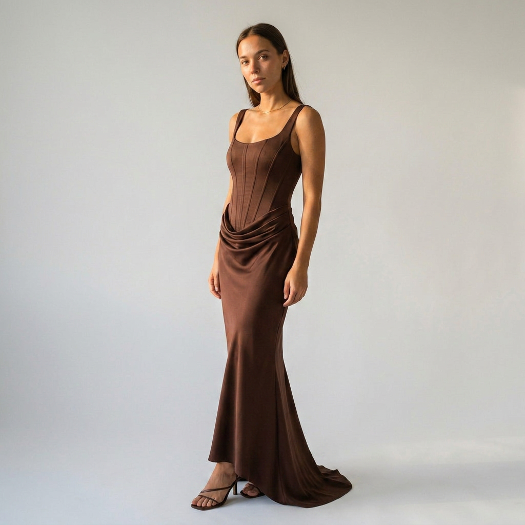 LEONOR-Vestido maxi de escote cuadrado